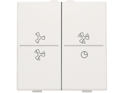 Tweevoudige toets met ventilatoropdruk 0 t.e.m. 3 voor draadloze schakelaar of drukknop met 4 bedieningsknoppen, white