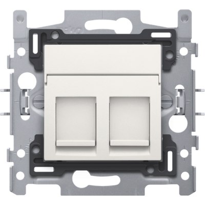 2 RJ45-aansluitingen STP cat. 6A, vlakke uitvoering, sokkel 60x71 klauw en afwerkingsset white  Niko