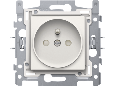 Wandcontactdoos met penaarde en beschermingsafsluiters, inbouwdiepte 21 mm, sokkel, schroefklemmen en afwerkingsset white