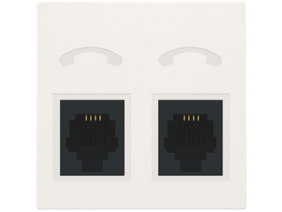 Afwerkingsset voor telefooncontactdoos met 2 RJ11-contacten in parallel, voor inbouw in installatiekanalen of spatwaterdicht schakelmateriaal