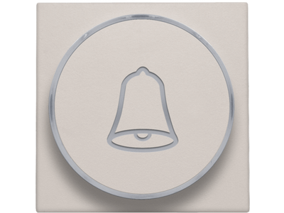 Afwerkingsset met doorschijnende ring met belsymbool voor drukknop 6 A met amberkleurige led met E10-lampvoet, light grey
