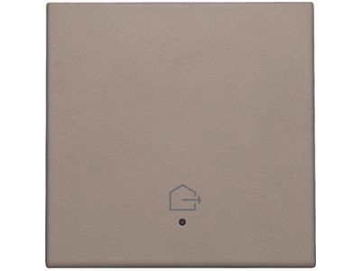 Afwerkingsset met lens voor geconnecteerde enkelvoudige schakelaar met symbool "woning verlaten", greige