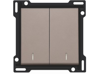 Afwerkingsset met dubbele lens voor serieschakelaar, wisselschakelaar + drukknop N.O., dubbele wisselschakelaar of dubbele drukknop N.O. of N.G., greige