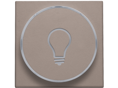 Afwerkingsset met doorschijnende ring met lampsymbool voor drukknop 6A met amberkleurige led met E10-lampvoet, greige