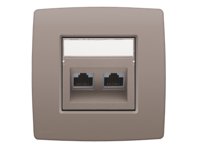 Centraalplaat data 2x RJ schuine uitgang, greige