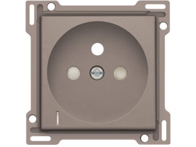 Afwerkingsset met doorschijnende lens voor stopcontact met spanningsaanduiding, penaarde en beschermingsafsluiters, inbouwdiepte 28,5 mm, greige