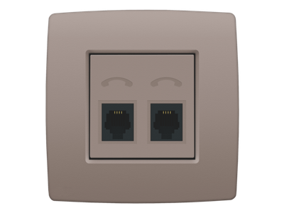 Afwerkingsset voor telefooncontactdoos met 2 RJ11-contacten in parallel, greige