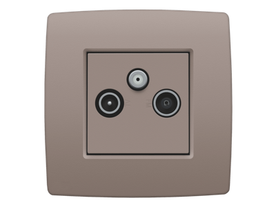 Afwerkingsset voor 2 enkelvoudige coaxaansluitingen voor tv en FM en een satellietaansluiting, greige