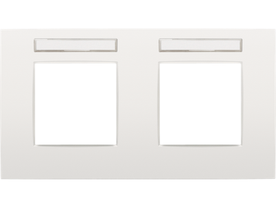 Tweevoudige afdekplaat met 71 mm centerafstand, horizontaal, met transparant tekstveld, Niko Intense white