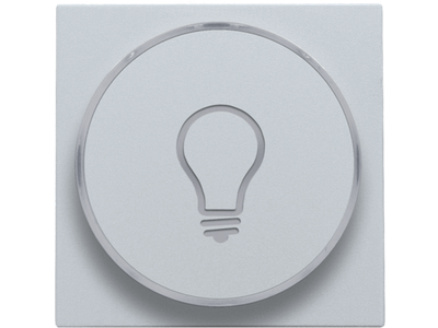 Afwerkingsset met doorschijnende ring met lampsymbool voor drukknop 6A met amberkleurige led met E10-lampvoet, sterling