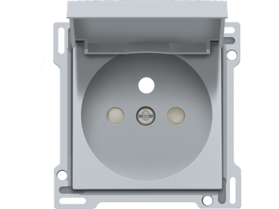 Afwerkingsset voor stopcontact met klapdeksel, penaarde en beschermingsafsluiters, inbouwdiepte 28,5 mm, sterling