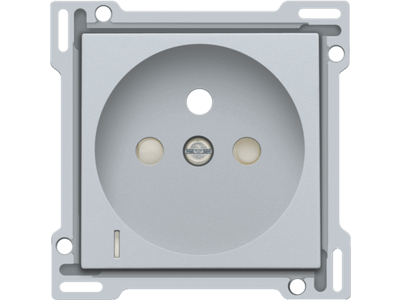 Afwerkingsset met doorschijnende lens voor stopcontact met spanningsaanduiding, penaarde en beschermingsafsluiters, inbouwdiepte 28,5 mm, sterling