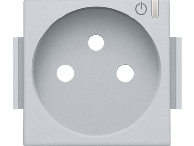 Afwerkingsset voor geconnecteerde schakelbare wandcontactdoos met penaarde en bedieningsknop, sterling
