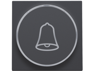 Afwerkingsset met doorschijnende ring met belsymbool voor drukknop 6 A met amberkleurige led met E10-lampvoet, anthracite