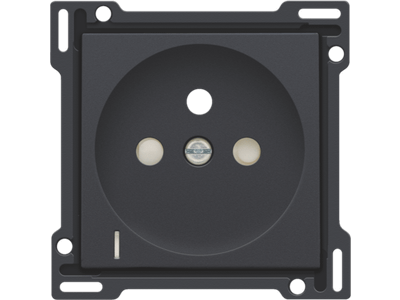 Afwerkingsset met doorschijnende lens voor stopcontact met spanningsaanduiding, penaarde en beschermingsafsluiters, inbouwdiepte 28,5 mm, anthracite