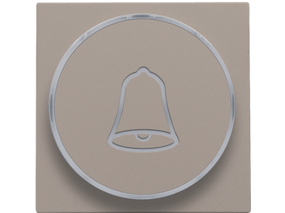 Afwerkingsset met doorschijnende ring met belsymbool voor drukknop 6 A met amberkleurige led met E10-lampvoet, bronze