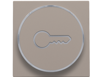 Afwerkingsset met doorschijnende ring met sleutelsymbool voor drukknop 6A met amberkleurige led met E10-lampvoet, bronze