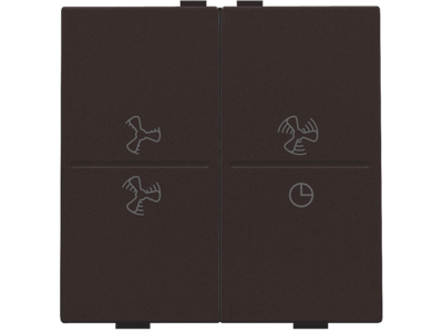 Tweevoudige toets met ventilatoropdruk 0 t.e.m. 3 voor draadloze schakelaar of drukknop met 4 bedieningsknoppen, dark brown