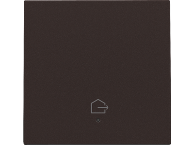 Afwerkingsset met lens voor geconnecteerde enkelvoudige schakelaar met symbool "woning verlaten", dark brown