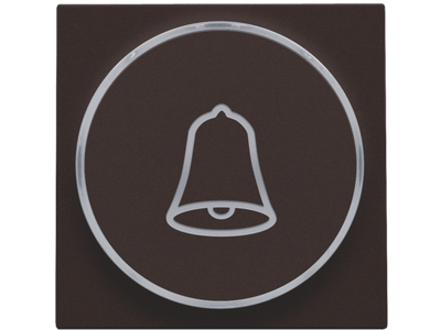 Afwerkingsset met doorschijnende ring met belsymbool voor drukknop 6 A met amberkleurige led met E10-lampvoet, dark brown