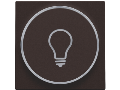 Afwerkingsset met doorschijnende ring met lampsymbool voor drukknop 6A met amberkleurige led met E10-lampvoet, dark brown