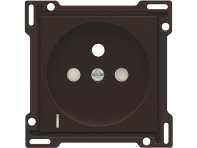 Afwerkingsset met doorschijnende lens voor stopcontact met spanningsaanduiding, penaarde en beschermingsafsluiters, inbouwdiepte 28,5 mm, dark brown