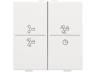 Tweevoudige toets met ventilatoropdruk 0 t.e.m. 3 voor draadloze schakelaar of drukknop met 4 bedieningsknoppen, white coated