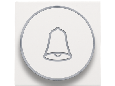 Afwerkingsset met doorschijnende ring met belsymbool voor drukknop 6 A met amberkleurige led met E10-lampvoet, white coated