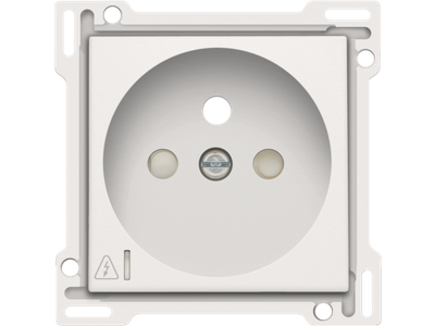 Afwerkingsset voor stopcontact met overspanningsbeveiliging, penaarde en beschermingsafsluiters, inbouwdiepte 28,5 mm, incl. overspanningsmodule met rode led, white coated