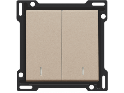 Afwerkingsset met dubbele lens voor serieschakelaar, wisselschakelaar + drukknop N.O., dubbele wisselschakelaar of dubbele drukknop N.O. of N.G., champagne coated