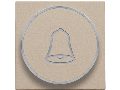 Afwerkingsset met doorschijnende ring met belsymbool voor drukknop 6 A met amberkleurige led met E10-lampvoet, champagne coated