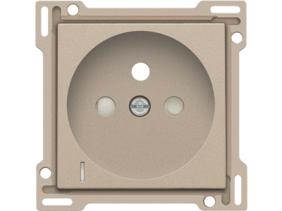 Afwerkingsset met doorschijnende lens voor stopcontact met spanningsaanduiding, penaarde en beschermingsafsluiters, inbouwdiepte 28,5 mm, champagne coated
