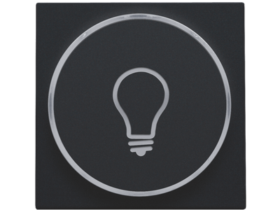 Afwerkingsset met doorschijnende ring met lampsymbool voor drukknop 6A met amberkleurige led met E10-lampvoet, black coated