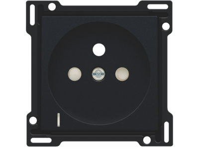 Afwerkingsset met doorschijnende lens voor stopcontact met spanningsaanduiding, penaarde en beschermingsafsluiters, inbouwdiepte 28,5 mm, black coated