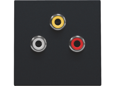 Afwerkingsset met 3 cinch-aansluitingen, ook voor inbouw in installatiekanalen, black coated