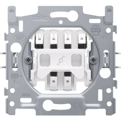 Base pour interrupteur à deux voies ou interrupteur à tirette à deux voies, 16 AX / 250 Vca, bornes enfichables  Niko