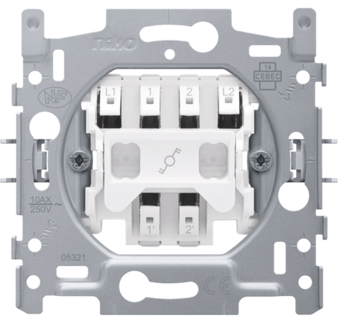Sokkel voor tweepolige wisselschakelaar, 10 AX/250 Vac, insteekklemmen  Niko