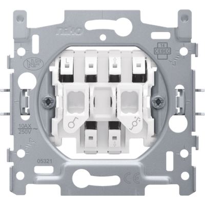 Socle pour interrupteur de volet roulant, isolé électriquement, 10 AX / 250 Vac, bornes enfichables  Niko