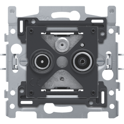 Sokkel voor 2x enkelvoudige coaxaansluiting voor tv en FM en een satellietaansluiting, klauwbevestiging  Niko