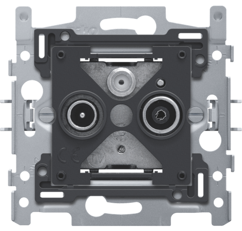 Sokkel voor 2x enkelvoudige coaxaansluiting voor tv en FM en een satellietaansluiting, klauwbevestiging  Niko