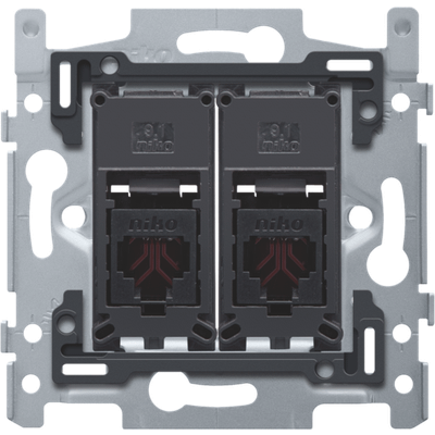 2 RJ11-aansluitingen UTP, vlakke uitvoering, incl. inbouwraam 60 x 71 mm met schroefbevestiging  Niko