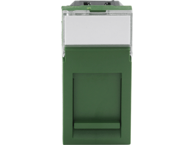 Aansluitmodule 22,5x45 voor het inpassen van een RJ-connector in een stopcontact of installatiekanaal. Kleur: groen.