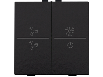 Tweevoudige toets met ventilatoropdruk 0 t.e.m. 3 voor draadloze schakelaar of drukknop met 4 bedieningsknoppen, piano black coated