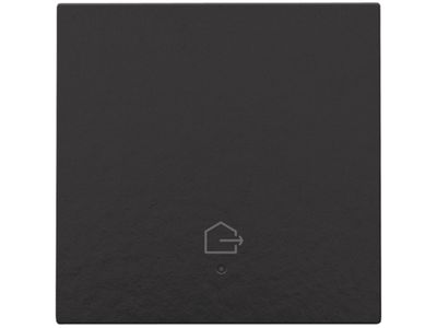 Afwerkingsset met lens voor geconnecteerde enkelvoudige schakelaar met symbool "woning verlaten", piano black coated