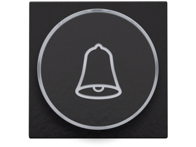 Afwerkingsset met doorschijnende ring met belsymbool voor drukknop 6 A met amberkleurige led met E10-lampvoet, piano black coated