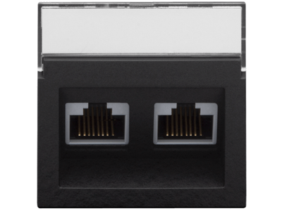 Centraalplaat data 2x RJ schuine uitgang, Bakelite® piano black coated