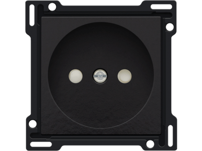 Afwerkingsset voor stopcontact zonder aarding met beschermingsafsluiters, inbouwdiepte 21 mm, Bakelite® piano black coated