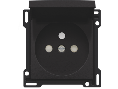 Afwerkingsset voor stopcontact met klapdeksel, penaarde en beschermingsafsluiters, inbouwdiepte 28,5 mm, Bakelite® piano black coated