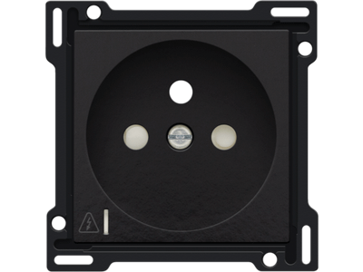 Afwerkingsset voor stopcontact met overspanningsbeveiliging, penaarde en beschermingsafsluiters, inbouwdiepte 28,5 mm, incl. overspanningsmodule met rode led, Bakelite® piano black coated
