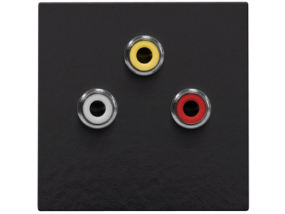 Afwerkingsset met 3 cinch-aansluitingen, ook voor inbouw in installatiekanalen, piano black coated